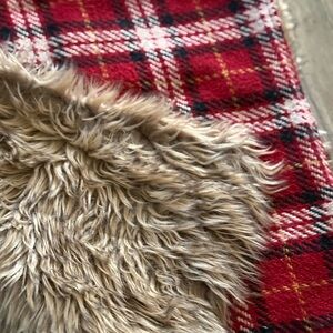 Pottery Barn Nottingham Red Black Plaid Throw Pillow Cover with Faux Fur 20”